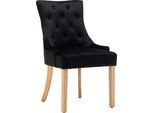 4-Fußstuhl MÖBILIA "Doncaster", schwarz (schwarz, natur, natur), B:56cm H:91cm T:63cm, Samt (100% Polyester), Heveaholz, Stühle, 4-Fußstuhl, mit Knopfheftung im Rücken