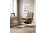 Relaxsessel STRESSLESS "Mayfair", braun (sand dinamica), B:83cm H:102cm T:74cm, Microfaser DINAMICA (88% Polyester, 12% Polyurethan), Sessel, Relaxsessel, mit Cross Base, Größe S, M & L, Holzakzent Eiche