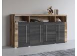 Sideboard OTTO HOME "Roger,Breite 182cm, stilvolle Schrank mit 4 Türen", braun (satin nussbaumfarben, schwarzwood), B:182cm H:92cm, Sideboards, Sideboard, Kommode mit viel Stauraum, Einlegeböden verstellbar