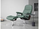 Relaxsessel STRESSLESS "Consul", grün (aqua grün paloma), B:91cm H:102cm T:79cm, Leder PALOMA: PALOMA ist ein durchgefärbtes Semianilin-Möbelleder mit natürlicher Narbung., Sessel, Relaxsessel, mit Hocker, mit Cross Base, Größe S, M & L, Holzakzent Braun