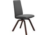 Polsterstuhl STRESSLESS "Laurel", grau (grau batick, walnuss), B:49cm H:92cm T:59cm, Leder BATICK: BATICK ist ein leicht korrigiertes, durchgefärbtes und genarbtes Möbelleder, bei dem die meisten Unebenheiten und Spuren in der Regel entfernt wurden., Stühle, Polsterstuhl, Low Back, Größe M, mit schräggestellten Beinen in Walnuss