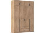Kleiderschrank RAUCH "Schrank Garderobe Wäscheschrank GAMMA in 4 Breiten 91-226 cm", braun (eiche sonoma, griffstangen graumetallic), B:181cm H:248cm T:54cm, Holzwerkstoff, Schränke, Kleiderschrank, mit Schubladen und Schrankaufsatz, schlichtes Design MADE IN GERMANY