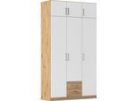 Kleiderschrank RAUCH "Schrank Garderobe Wäscheschrank GAMMA in 4 Breiten 91-226 cm", weiß (eiche artisan, alpinweiß, griffe chrom), B:136cm H:248cm T:54cm, Holzwerkstoff, Schränke, Kleiderschrank, mit Schubladen und Schrankaufsatz, schlichtes Design MADE IN GERMANY