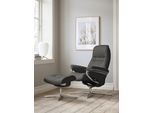 Relaxsessel STRESSLESS "Sunrise", grau (metal grau paloma), B:92cm H:105cm T:80cm, Leder PALOMA: PALOMA ist ein durchgefärbtes Semianilin-Möbelleder mit natürlicher Narbung., Sessel, Relaxsessel, mit Hocker, mit Cross Base, Größe S, M & L, Holzakzent Schwarz