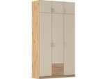 Kleiderschrank RAUCH "Schrank Garderobe Wäscheschrank GAMMA in 4 Breiten 91-226 cm", beige (eiche artisan, champagner, griffe alu), B:136cm H:248cm T:54cm, Holzwerkstoff, Schränke, Kleiderschrank, mit Schubladen und Schrankaufsatz, schlichtes Design MADE IN GERMANY