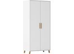 Drehtürenschrank RAUCH "Kleiderschrank Schrank Garderobe SHINJO Breiten 93/140/187 cm", alpinweiß, B:93cm H:203cm T:53cm, Holzwerkstoff, Schränke, Drehtürenschrank, Griffe und Füße aus Massivholz, viel Stauraum MADE IN GERMANY