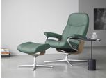 Relaxsessel STRESSLESS "Consul", grün (aqua grün paloma), B:82cm H:102cm T:72cm, Leder PALOMA: PALOMA ist ein durchgefärbtes Semianilin-Möbelleder mit natürlicher Narbung., Sessel, Relaxsessel, mit Hocker, mit Cross Base, Größe S, M & L, Holzakzent Eiche