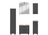 Badmöbel-Set WELLTIME "Trento", Badezimmer-Set, Hängeschrank, Unterschrank, Midischrank", grau (matt grau, wotaneiche), B:120cm H:200cm T:35cm, Holzwerkstoff, MDF, Kastenmöbel-Sets, Badmöbel-Set, Waschbeckenunterschrank, Spiegelschrank inkl. Aufbauleuchte