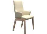Polsterstuhl STRESSLESS "Laurel", beige (vanilla paloma, eiche gekalkt), B:58cm H:105cm T:60cm, Leder PALOMA: PALOMA ist ein durchgefärbtes Semianilin-Möbelleder mit natürlicher Narbung., Stühle, Polsterstuhl, High Back mit Armlehne, Größe L, mit abgerundeten Beinen in Eiche
