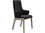 Polsterstuhl STRESSLESS "Laurel", schwarz (schwarz batick, eiche gekalkt), B:58cm H:105cm T:60cm, Leder BATICK: BATICK ist ein leicht korrigiertes, durchgefärbtes und genarbtes Möbelleder, bei dem die meisten Unebenheiten und Spuren in der Regel entfernt wurden., Stühle, Polsterstuhl, High Back mit Armlehne, Größe L, mit abgerundeten Beinen in Eiche