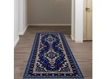 Läufer OTTO HOME "Oriental, Made in Belgium" Gr. 12, blau (hellblau), B:80cm H:7mm L:250cm, Kunstfaser, Teppiche, Läufer, Läufer, Brücke, Kurzflor, Orient-Optik, mit Bordüre, gewebt, Topseller