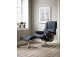 Relaxsessel STRESSLESS "Mayfair", blau (blau dinamica), B:92cm H:103cm T:79cm, Microfaser DINAMICA (88% Polyester, 12% Polyurethan), Sessel, Relaxsessel, mit Hocker, mit Cross Base, Größe S, M & L, Holzakzent Eiche