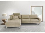 Ecksofa 3C CANDY "Lecce, wahlweise PUR-Schaumstoff oder Tonnentaschenfederkern", grau (taupe), B:281cm H:86cm T:194cm, 100% Polyester, Sofas, Ecksofa, Bett im 2,5-Sitzer, teilmotorische Schlaffunktion im Longchair, L-Form