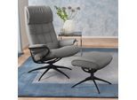 Relaxsessel STRESSLESS "London", grau (wild dove batick), B:80cm H:116cm T:71cm, Leder BATICK: durchgefärbtes und genarbtes Möbelleder;Leder PALOMA: durchgefärbtes Semianilin-Möbelleder;ROHLEDER Stoff Q2 FARON (100% Polyester im Flor, Grundgewebe: 50% Polyester, 50% Polyacryl), Sessel, Relaxsessel, mit Hocker, High Back, mit Star Base, Gestell Schwarz