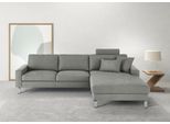 Ecksofa 3C CANDY "Lecce, wahlweise PUR-Schaumstoff oder Tonnentaschenfederkern", grau (platin), B:281cm H:86cm T:194cm, 100% Polyester, Sofas, Ecksofa, Bett im 2,5-Sitzer, teilmotorische Schlaffunktion im Longchair, L-Form