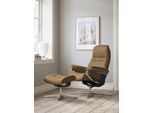 Relaxsessel STRESSLESS "Sunrise", braun (taupe paloma), B:92cm H:105cm T:80cm, Leder PALOMA: PALOMA ist ein durchgefärbtes Semianilin-Möbelleder mit natürlicher Narbung., Sessel, Relaxsessel, mit Hocker, mit Cross Base, Größe S, M & L, Holzakzent Schwarz