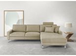 Ecksofa 3C CANDY "Lecce, wahlweise PUR-Schaumstoff oder Tonnentaschenfederkern", grau (taupe), B:281cm H:86cm T:194cm, 100% Polyester, Sofas, Ecksofa, Bett im 2,5-Sitzer, teilmotorische Schlaffunktion im Longchair, L-Form