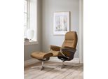 Relaxsessel STRESSLESS "Sunrise", braun (taupe paloma), B:92cm H:105cm T:80cm, Leder PALOMA: PALOMA ist ein durchgefärbtes Semianilin-Möbelleder mit natürlicher Narbung., Sessel, Relaxsessel, mit Cross Base, Größe S, M & L, Holzakzent Wenge