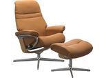 Relaxsessel STRESSLESS "Sunrise", braun (new caramel), B:83cm H:105cm T:74cm, Sessel, Relaxsessel, mit Hocker, mit Cross Base, Größe S, M & L, Holzakzent Eiche