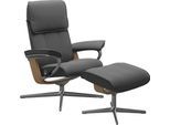 Relaxsessel STRESSLESS "Admiral", grau (grau batick), B:84cm H:100cm T:73cm, Leder BATICK: BATICK ist ein leicht korrigiertes, durchgefärbtes und genarbtes Möbelleder, bei dem die meisten Unebenheiten und Spuren in der Regel entfernt wurden., Sessel, Relaxsessel, mit Cross Base, Größe M & L, Holzakzent Eiche