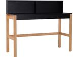Schreibtisch MÖBILIA "Melia", beige (natur, schwarz), B:120cm H:101cm T:45cm, MDF mit Melamindekor, Beine Pinienholz, Tische, Schreibtisch, Aufsatz mit 2 Fächern für mehr Stauraum