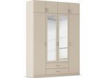 Kleiderschrank RAUCH "Schrank Garderobe Wäscheschrank GAMMA in 4 Breiten 91-226 cm", beige (champagner), griffe alu, B:181cm H:248cm T:54cm, Holzwerkstoff, Schränke, Kleiderschrank, mit Schubladen und Schrankaufsatz sowie Spiegel MADE IN GERMANY