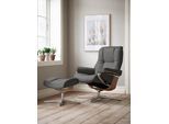 Relaxsessel STRESSLESS "Mayfair", grau (grau batick), B:83cm H:102cm T:74cm, Leder BATICK: BATICK ist ein leicht korrigiertes, durchgefärbtes und genarbtes Möbelleder, bei dem die meisten Unebenheiten und Spuren in der Regel entfernt wurden., Sessel, Relaxsessel, mit Cross Base, Größe S, M & L, Holzakzent Eiche