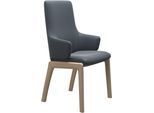 Polsterstuhl STRESSLESS "Laurel", blau (atlantic blau batick, eiche natur), B:58cm H:105cm T:60cm, Leder BATICK: BATICK ist ein leicht korrigiertes, durchgefärbtes und genarbtes Möbelleder, bei dem die meisten Unebenheiten und Spuren in der Regel entfernt wurden., Stühle, Polsterstuhl, High Back mit Armlehne, Größe L, mit abgerundeten Beinen in Eiche