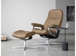 Relaxsessel STRESSLESS "Consul", braun (almond paloma), B:91cm H:102cm T:79cm, Leder PALOMA: PALOMA ist ein durchgefärbtes Semianilin-Möbelleder mit natürlicher Narbung., Sessel, Relaxsessel, mit Hocker, mit Cross Base, Größe S, M & L, Holzakzent Schwarz