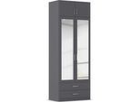 Kleiderschrank RAUCH "Schrank Garderobe Wäscheschrank GAMMA in 4 Breiten 91-226 cm", grau (graumetallic, griffe chrom), B:91cm H:248cm T:54cm, Holzwerkstoff, Schränke, Kleiderschrank, mit Schubladen und Schrankaufsatz sowie Spiegel MADE IN GERMANY