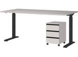 Büromöbel-Set GERMANIA "Lemont", beige (kaschmir, schwarz), B:215cm H:120cm T:80cm, Holzwerkstoff, Kunststoff, Metall, Arbeitsmöbel-Sets, Büromöbel-Set, Set bestehend aus höhenverstellbarem Schreibtisch und Rollcontainer