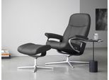 Relaxsessel STRESSLESS "Consul", grau (grau batick), B:82cm H:102cm T:72cm, Leder BATICK: BATICK ist ein leicht korrigiertes, durchgefärbtes und genarbtes Möbelleder, bei dem die meisten Unebenheiten und Spuren in der Regel entfernt wurden., Sessel, Relaxsessel, mit Cross Base, Größe S, M & L, Holzakzent Schwarz