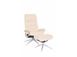 Relaxsessel STRESSLESS "London", beige (cream batick), B:80cm H:116cm T:71cm, Leder BATICK: durchgefärbtes und genarbtes Möbelleder;Leder PALOMA: PALOMA ist ein durchgefärbtes Semianilin-Möbelleder mit natürlicher Narbung.;ROHLEDER Stoff Q2 FARON (100% Polyester im Flor, Grundgewebe: 50% Polyester, 50% Polyacryl), Sessel, Relaxsessel, mit Hocker, High Back, mit Star Base, Gestell Chrom