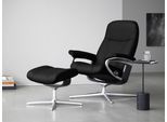 Relaxsessel STRESSLESS "Consul", schwarz (schwarz paloma), B:82cm H:102cm T:72cm, Leder PALOMA: PALOMA ist ein durchgefärbtes Semianilin-Möbelleder mit natürlicher Narbung., Sessel, Relaxsessel, mit Hocker, mit Cross Base, Größe S, M & L, Holzakzent Schwarz