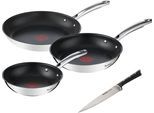 Pfannen-Set TEFAL "Duetto+ Ice Force", grau (edelstahl), B:32,5cm H:14,5cm L:49,5cm Ø:28cm, Pfannen, Pfannen-Set, Edelstahl in Premium Qualität, Thermo-Signal, inkl. Kochmesser