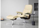 Relaxsessel STRESSLESS "Consul", beige (vanilla paloma), B:91cm H:102cm T:79cm, Leder PALOMA: PALOMA ist ein durchgefärbtes Semianilin-Möbelleder mit natürlicher Narbung., Sessel, Relaxsessel, mit Hocker, mit Cross Base, Größe S, M & L, Holzakzent Braun