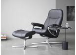 Relaxsessel STRESSLESS "Consul", schwarz (schwarz batick), B:78cm H:97cm T:70cm, Leder BATICK: BATICK ist ein leicht korrigiertes, durchgefärbtes und genarbtes Möbelleder, bei dem die meisten Unebenheiten und Spuren in der Regel entfernt wurden., Sessel, Relaxsessel, mit Cross Base, Größe S, M & L, Holzakzent Schwarz
