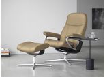 Relaxsessel STRESSLESS "Consul", beige (sand paloma), B:82cm H:102cm T:72cm, Leder PALOMA: PALOMA ist ein durchgefärbtes Semianilin-Möbelleder mit natürlicher Narbung., Sessel, Relaxsessel, mit Hocker, mit Cross Base, Größe S, M & L, Holzakzent Schwarz