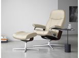 Relaxsessel STRESSLESS "Consul", beige (cream batick), B:82cm H:102cm T:72cm, Leder BATICK: BATICK ist ein leicht korrigiertes, durchgefärbtes und genarbtes Möbelleder, bei dem die meisten Unebenheiten und Spuren in der Regel entfernt wurden., Sessel, Relaxsessel, mit Hocker, mit Cross Base, Größe S, M & L, Holzakzent Braun