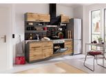 Küchenzeile KOCHSTATION "KS-Tulsa", braun (küche: natur, korpus: grafit, arbeitsplatte: anthrazit), B:210cm T:60cm, Komplettküchen-Sets, Küchenzeile, Breite 210 cm, schwarze Metallgriffe, hochwertige MDF Fronten