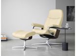 Relaxsessel STRESSLESS "Consul", beige (vanilla paloma), B:91cm H:102cm T:79cm, Leder PALOMA: PALOMA ist ein durchgefärbtes Semianilin-Möbelleder mit natürlicher Narbung., Sessel, Relaxsessel, mit Hocker, mit Cross Base, Größe S, M & L, Holzakzent Wenge