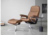 Relaxsessel STRESSLESS "Consul", braun (latte batick), B:82cm H:102cm T:72cm, Leder BATICK: BATICK ist ein leicht korrigiertes, durchgefärbtes und genarbtes Möbelleder, bei dem die meisten Unebenheiten und Spuren in der Regel entfernt wurden., Sessel, Relaxsessel, mit Cross Base, Größe S, M & L, Holzakzent Schwarz