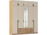Kleiderschrank RAUCH "Schrank Garderobe Wäscheschrank GAMMA in 4 Breiten 91-226 cm", eiche artisan, champagner, griffstangen graumetallic, B:226cm H:248cm T:54cm, Holzwerkstoff, Schränke, Kleiderschrank, mit Schubladen und Schrankaufsatz sowie Spiegel MADE IN GERMANY