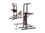 tectake® Power Tower, mit klappbarer Hantelbank und Langhantelablage, gepolstert mit Kunstlederbezug, 180 x 95 x 210 cm