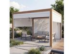 Pergola MCW-L46 mit Seitenwand, Lamellen-Pavillon Rollo, 10cm-Alu-Gestell, sturmfest 3x3m ~ Gestell Holzoptik, weiß