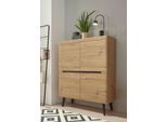 Highboard HOME AFFAIRE "Torge, Kommode, Schrank, Sideboard, Anrichte, Mehrzweckschrank", braun (eiche artisan dekor), B:107cm H:134cm T:40cm, Sideboards, Highboard, abgeschrägte Füße, drei Farben, Scandi Design, 107 cm breit