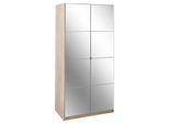 Kleiderschrank PRIESS "Malaga", braun (struktureichefarben hell), B:93cm H:193cm T:54cm, Holzwerkstoff, Schränke, Kleiderschrank, mit Spiegelfront