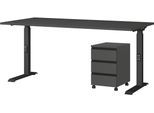 Büromöbel-Set GERMANIA "Lemont", grau (graphit), B:215cm H:120cm T:80cm, Holzwerkstoff, Kunststoff, Metall, Arbeitsmöbel-Sets, Büromöbel-Set, Set bestehend aus höhenverstellbarem Schreibtisch und Rollcontainer