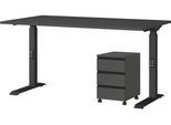 Büromöbel-Set GERMANIA "Lemont", grau (graphit), B:195cm H:120cm T:80cm, Holzwerkstoff, Kunststoff, Metall, Arbeitsmöbel-Sets, Büromöbel-Set, Set bestehend aus höhenverstellbarem Schreibtisch und Rollcontainer