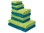 Handtuch Set OTTO HOME "Afri, Duschtücher, Handtücher, Gästetücher, Seiftücher", grün (grün, blau), Walkfrottee, Walkfrottee, Obermaterial: 100% Baumwolle, Handtuch-Sets, Handtuch Set, zweifarbig, 100% Baumwolle, weich, mit Bordüre